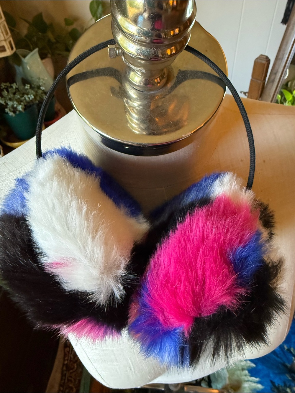Colorful Faux Fur Ear Muffs - Pink, Blue, Black & White